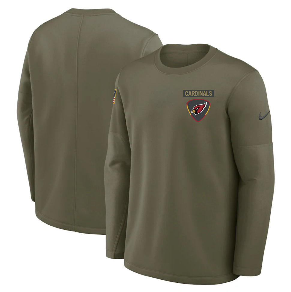 Men's Arizona Cardinals Olive 2025 Salute to Service Sideline Coaches Therma-FIT Long Sleeve Shirt Men's Arizona Cardinals Olive 2025 Salute to Service Sideline Coaches Therma-FIT Long Sleeve Shirt